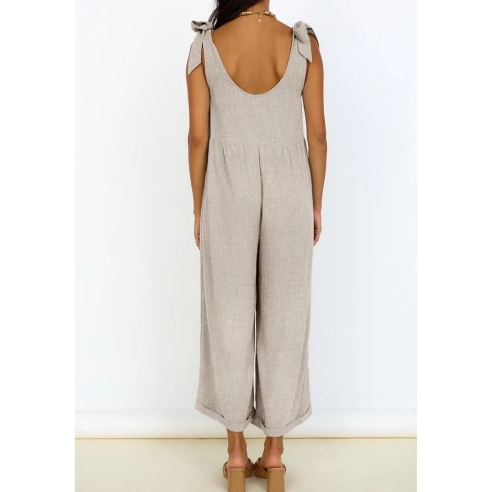 ZESICA Women's Summer Loose Sleeveless Jumpsuits Linen Adjustable Straps Oversiz